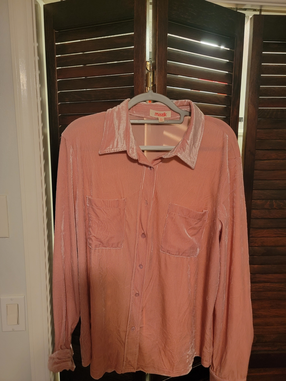Mazik Pink Velvet Button-Up Shirt.